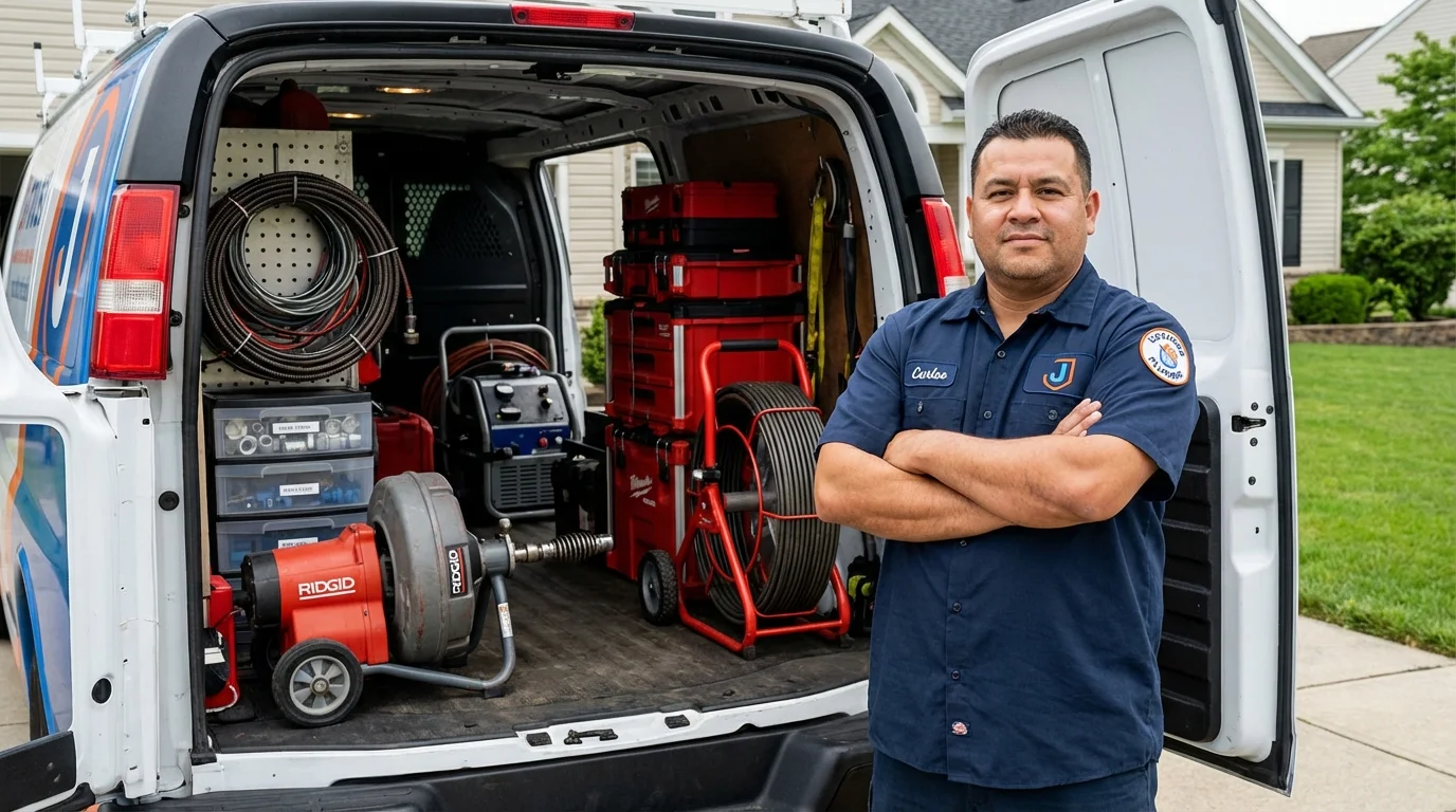 Professional drain cleaning equipment and Johns Plumbing LLC plumber in Santa Claus