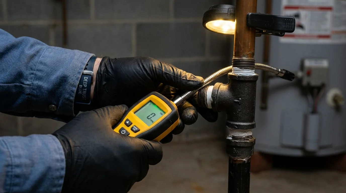 Gas leak detection with electronic sniffer by Johns Plumbing LLC in Santa Claus