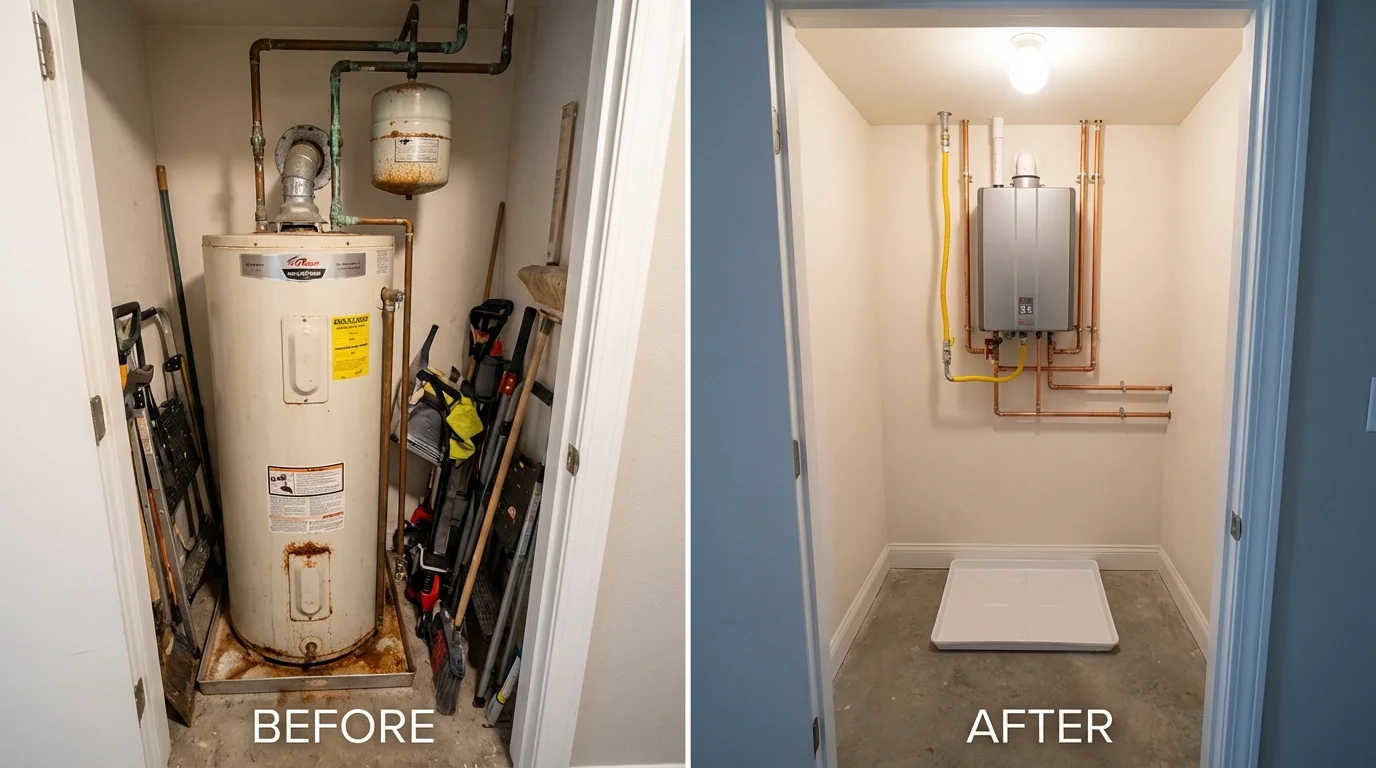 Tank water heater versus wall-mounted tankless unit comparison for Santa Claus, IN homeowners