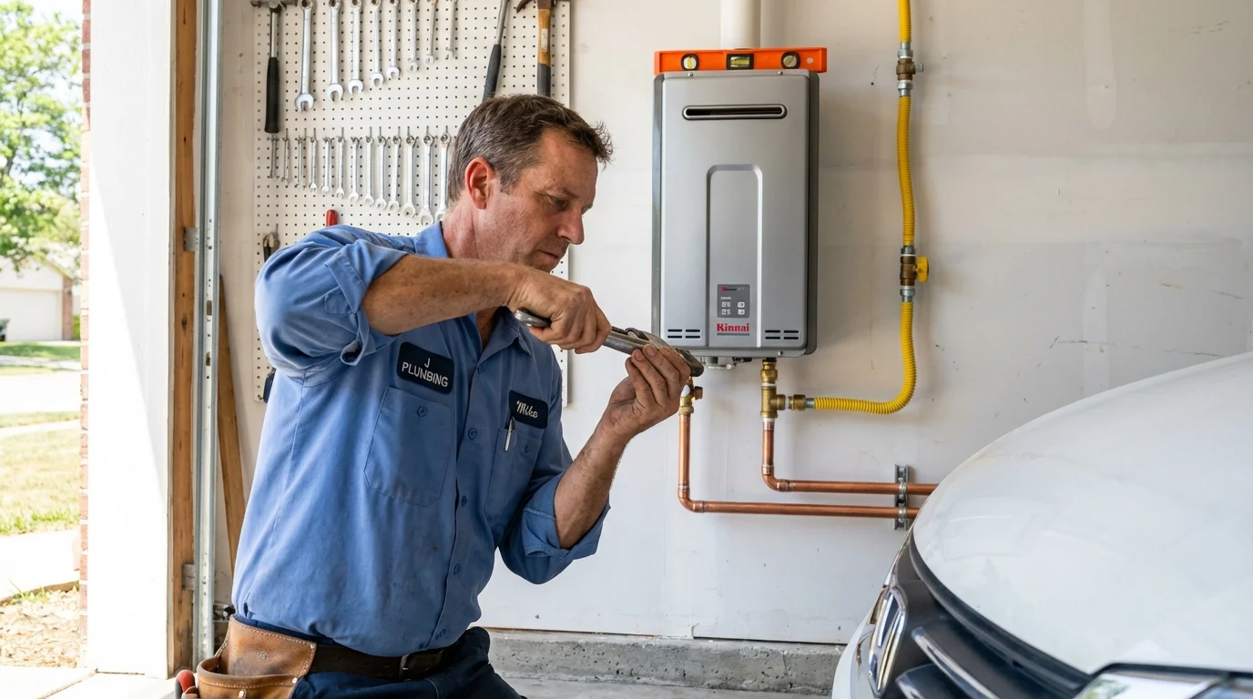 Tankless water heater installation by a Johns Plumbing LLC plumber in Santa Claus